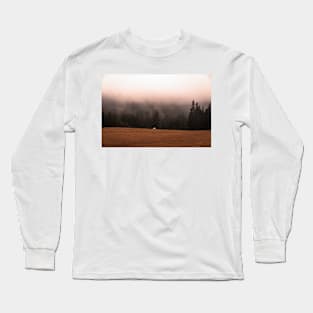 White horse near foggy mountain Long Sleeve T-Shirt